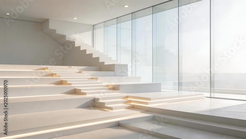 Schilderij op canvas Modern white staircase with glass walls