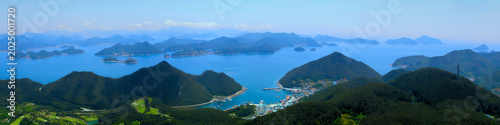 Canvas Print Panoramic Seascape of Hallyeohaesang National Park in South Sea, Gyeongsangnam‑d