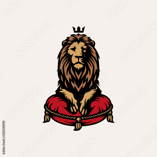 Majestic crowned lion mascot vector illustration, royal king emblem, luxury heraldic logo, powerful feline character, premium branding design isolated