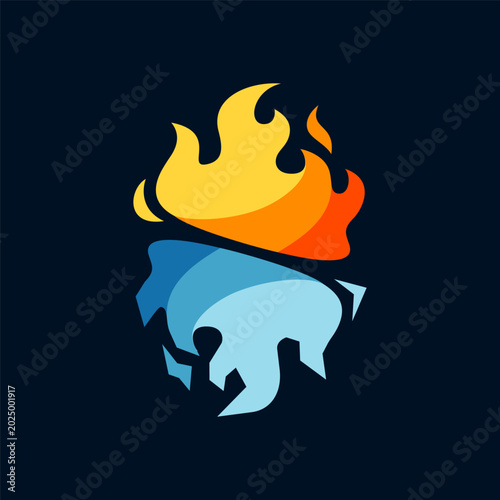 Abstract fire and ice logo vector illustration, modern elemental symbol, colorful fantasy emblem, dynamic energy icon, creative branding design