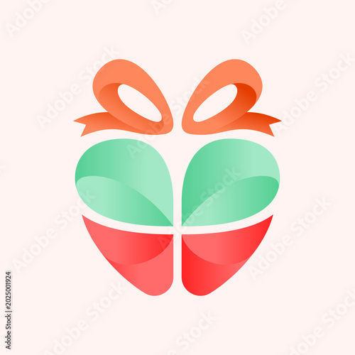 Abstract flower and gift box combine vector illustration, colorful geometric design, modern minimalist, vibrant creative emblem, beauty branding icon isolated background