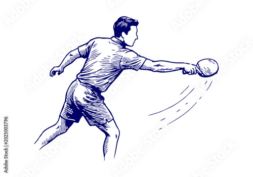 Table Tennis Pingpong hand drawn simple engraved vector  illustration