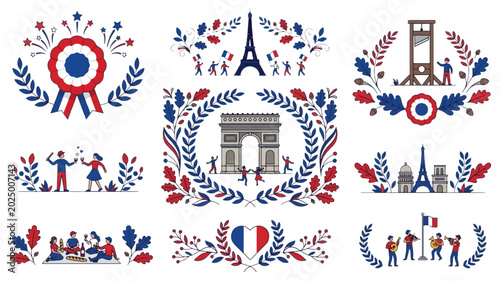 France National Celebration Symbols Set Perfect for Patriotic Events and Bastille Day Designs