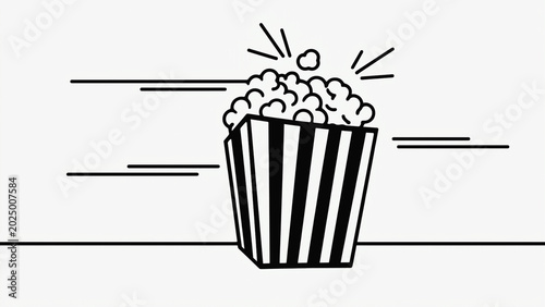 cardboard box popcorn with popcorn popping line art black and white on white background.ai 