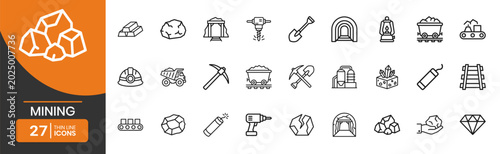 Fotografie Mining Web Icons in Thin Line Style with Tools