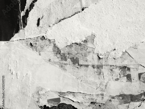 Tableau sur toile Old ripped torn black and white fly posters textures backgrounds grunge creased
