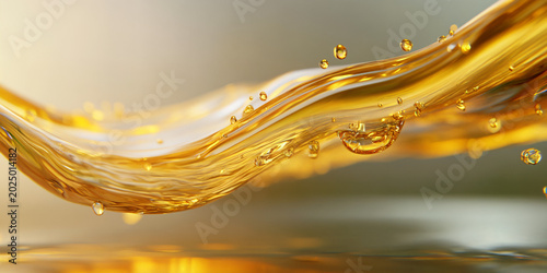 Golden Liquid Flow with Floating Droplets Abstract Background