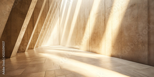 Minimal Modern Interior with Sunlight Beams and Concrete Walls