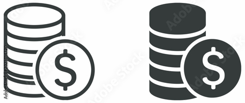 Detailed stack of dollar coins vector icon set for financial banking and wealth concepts