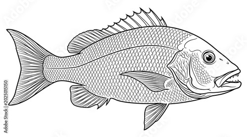 Tableau sur toile Line Art Illustration of a Snapper Fish, Seafood Ingredient, Ocean Dweller