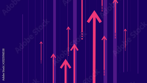 Neon upward arrow technology background with glowing vertical motion lines and futuristic digital abstract composition.