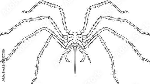 Photos Detailed Black and White Line Art Illustration of a Large Spider with Eight Legs