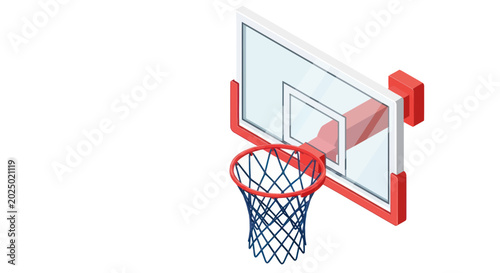 Basketball Hoop and Backboard - Isometric View on White Background