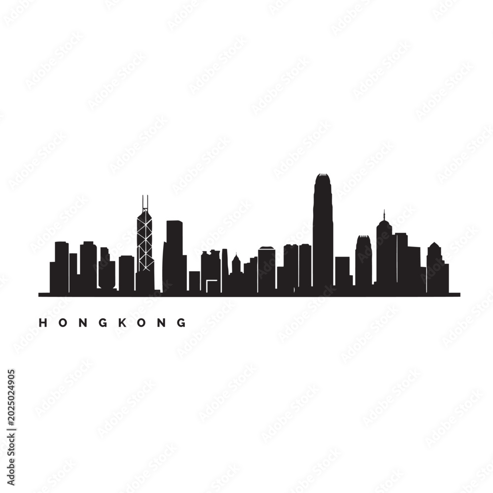Obraz premium Hong Kong Skyline Minimalist Black Silhouette Vector Illustration