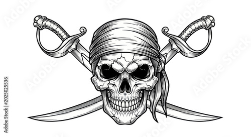 Bild auf Leinwand Pirate Skull with Crossed Swords, Danger Symbol, Nautical Emblem