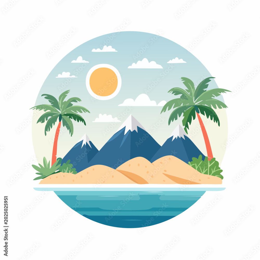 Fototapeta premium Tropical Island Landscape with Mountains and Palm Trees