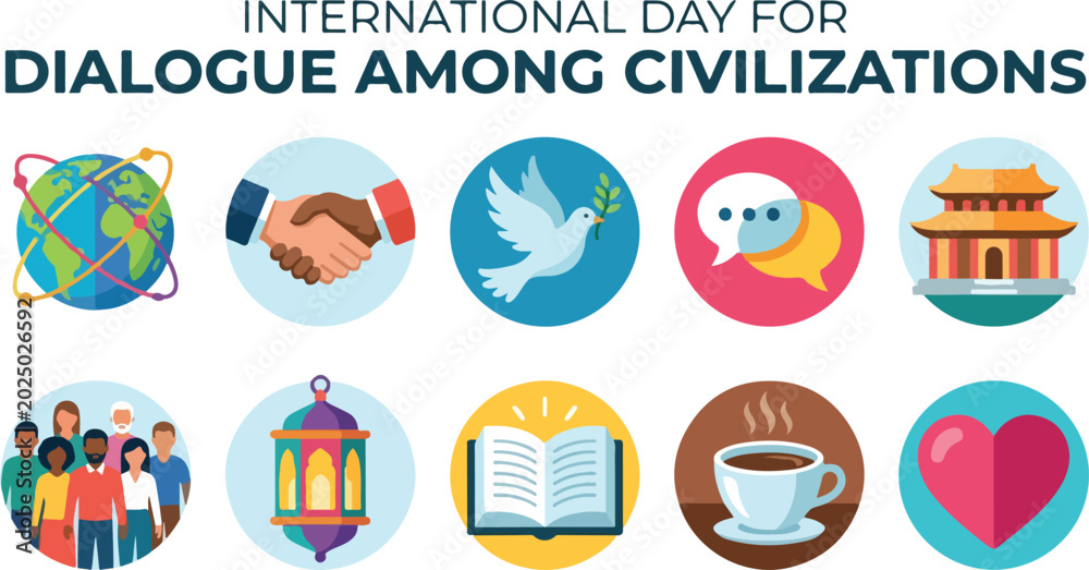 Fototapeta premium International Day for Dialogue Among Civilizations vector icon collection