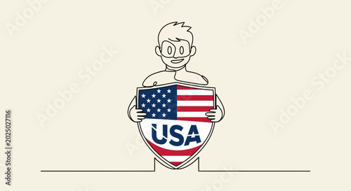 Foto Man holding USA flag shield showing patriotism and national pride