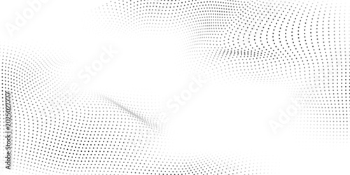 Fényképezés Abstract halftone background with wavy surface made of gray dots on white