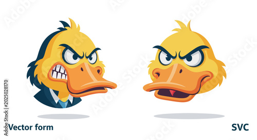 Fotografi Angry Ducks Arguing, Cartoon Style, Business Conflict