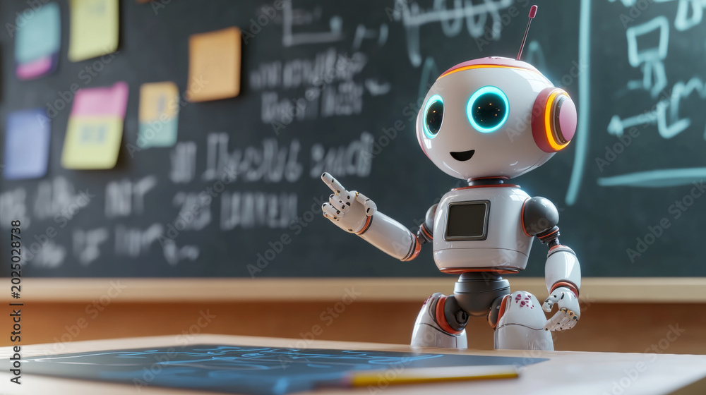 Fototapeta premium Smart robot classroom explanation - Generative AI
