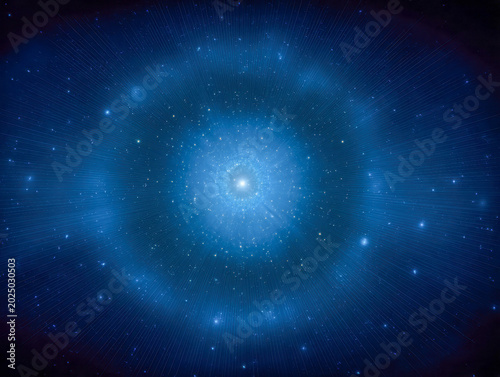 Bright blue starburst pattern radiating light beams and sparkling points resembling a cosmic explosion in deep space background with vivid glowing effects