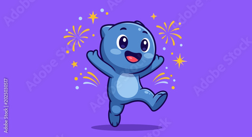 Bild auf Leinwand Cute Blue Monster Celebrating with Joyful Expression.