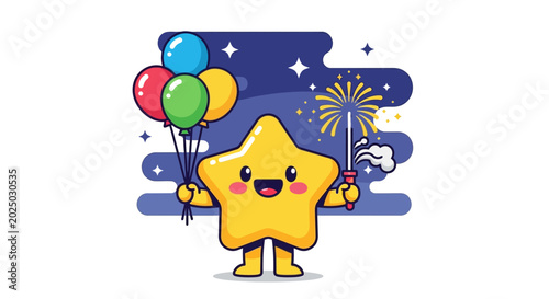 Fotografija Smiling Yellow Star Holding Balloons.