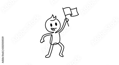 Принти на полотні Stick figure waving a flag high.
