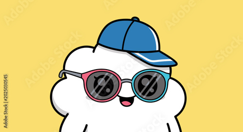 Quadro su tela Cartoon Cloud Wearing Sunglasses and Baseball Cap.