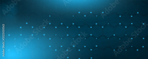 Foto Spanduk latar belakang hexagon biru abstrak teknologi data bisnis futuristik kon