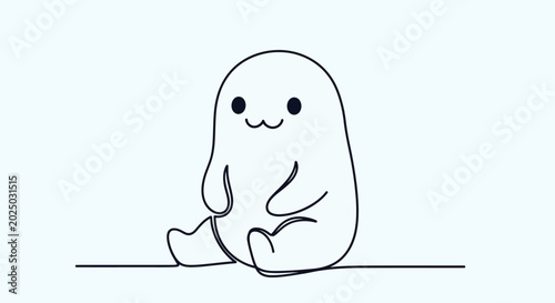 Photos Cute Smiling Cartoon Ghost Character Sitting.