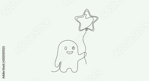 Obraz na płótnie Smiling Cartoon Ghost Holding Star.