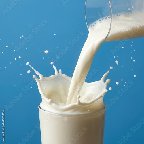 Glass of milk being poured with splashes