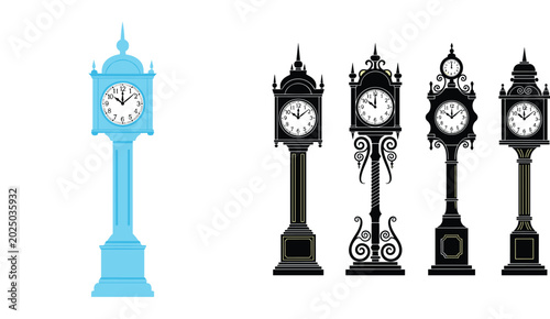 Картината върху платно Vintage Street Clock Tower Collection with Ornate Designs and Classic Roman Nume