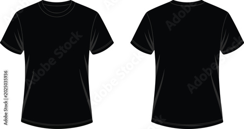 Canvas-taulu Blank black men t-shirt mockup vector illustration showing both front and back v