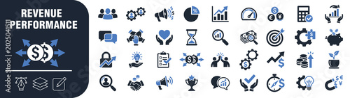 Revenue performance twotone icon set for business and financial strategy