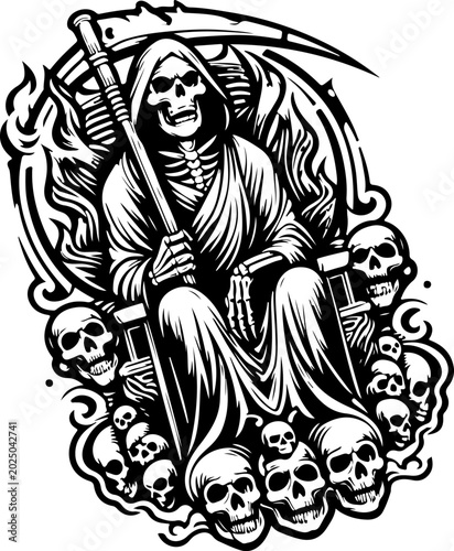 Cuadro en lienzo Gothic Harbinger Angel of Death A Detailed Grim Reaper in Robes Seated on an Elaborate Dark Throne for Microstock and Horror Art
