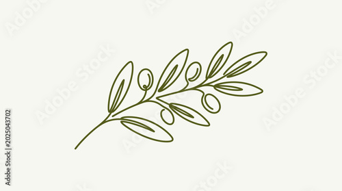 Minimalist Olive Branch Illustration, Line Art, Green on Cream Background