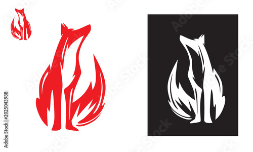 red simple fox logo, silhouette of abstract wild animal vector illustrations