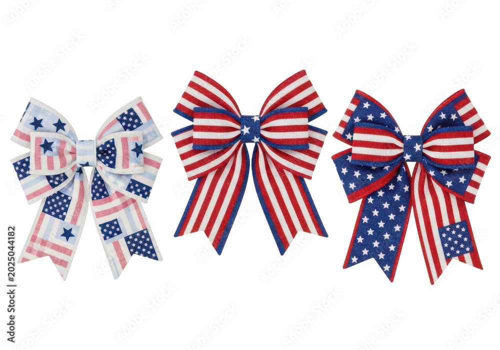 Obraz premium Colorful patriotic bows with stars and stripes pattern PNG isolated on transparent background