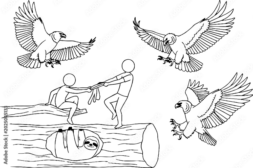 Fototapeta premium People with sloth under eagle threat