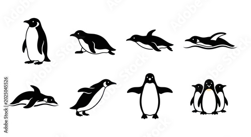 Canvastavla Penguin Icons Set: Various Poses and Actions, Vector Illustrations