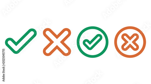 Modern Set of Check Mark and X Symbols for User Interface Confirmation and Error Reporting