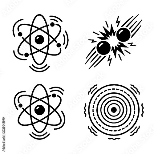 Set of scientific physics and nuclear energy icons.