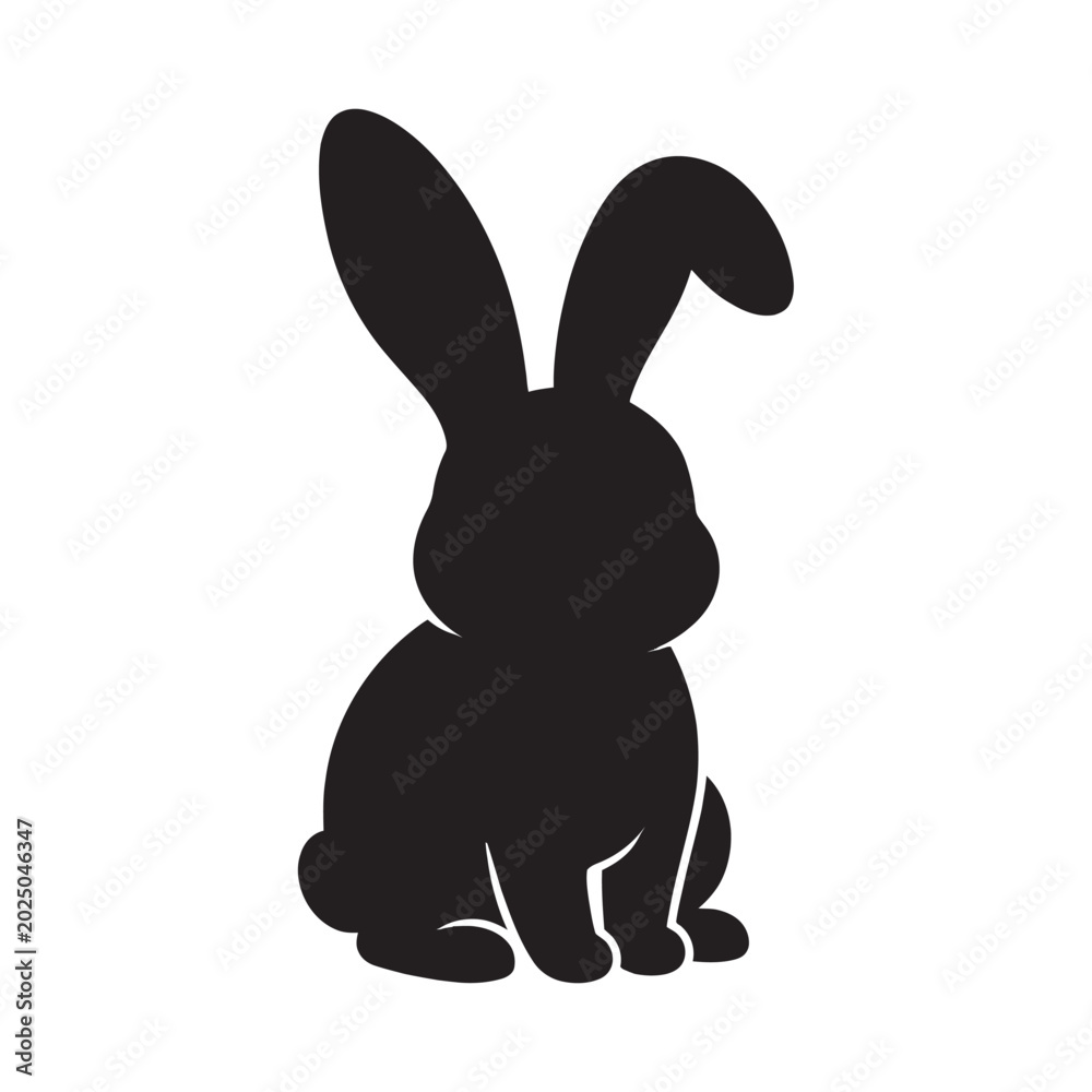 Obraz premium Black Rabbit Silhouette Graphic With Bent Ear For Easter And Wildlife Designs