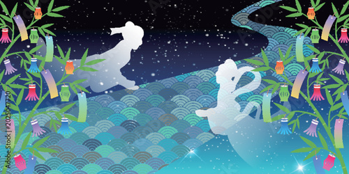 фотографія Tanabata festival illustration with bamboo and milky way