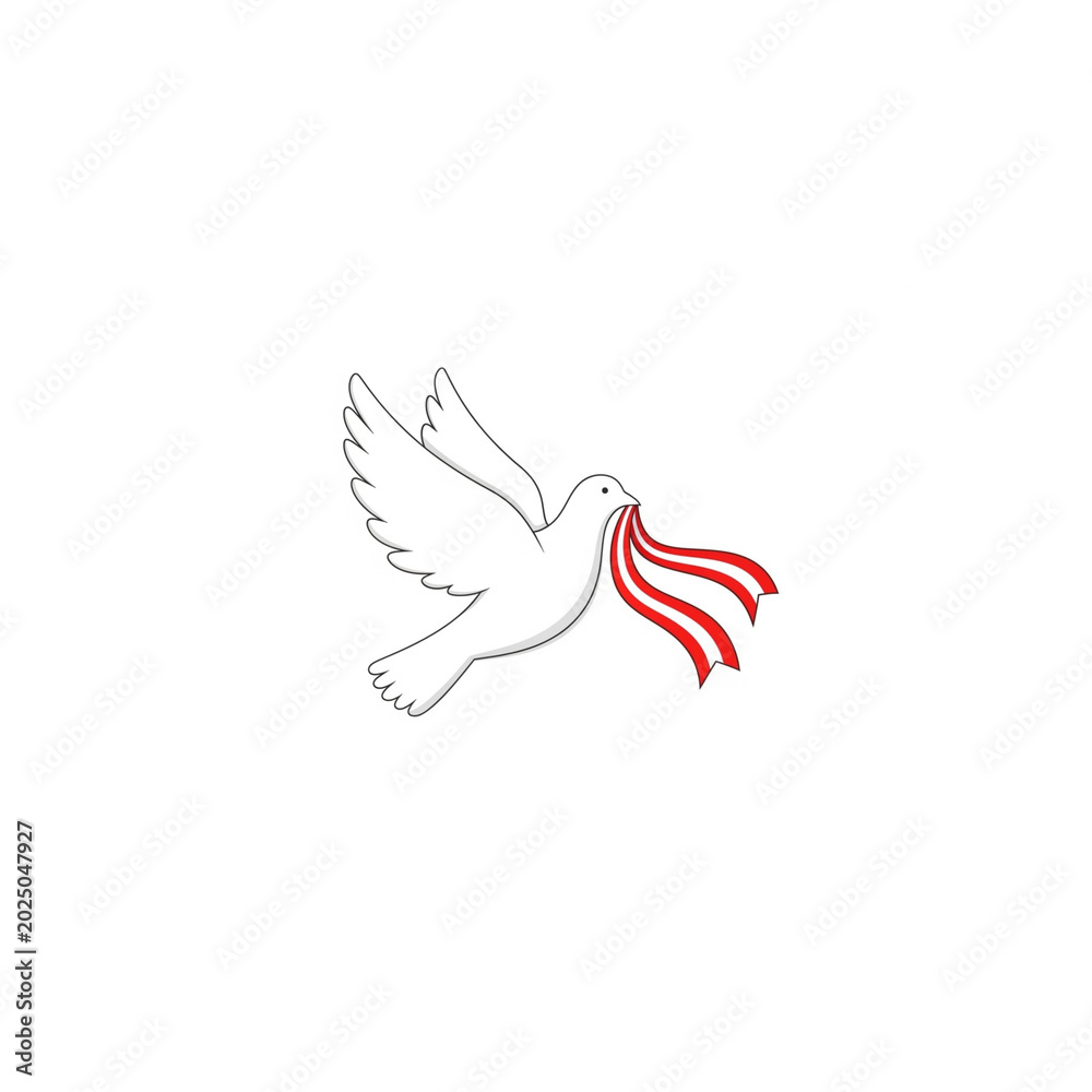 Obraz premium Doves flying with red ribbons, a symbol of peace. 