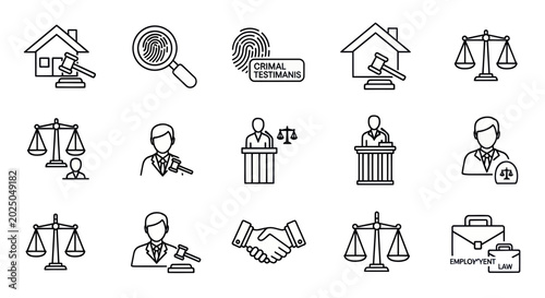 Photos Legal Icons Set: Justice, Law, Court, Crime, Agreement, Employment