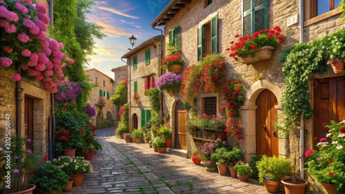 Blooming italian village street